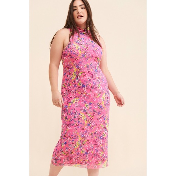 Revolve AFRM Poste Floral Mesh Midi Dress Mock Neck Sleeveless Dress 3X /s1 - Picture 10 of 10